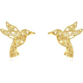 14k Solid Gold Hummingbird Earrings 14k Gold Filigree Hummingbird Stud Earrings Fine Gold Mini Bird Studs Earrings Jewelry Gifts for Women Girls