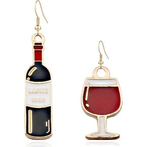 Asymmetry Wine and wine glasses Earrings Creative Simulation Red Wine Glass Dangle Earrings for Women Girls Jewelry Gift