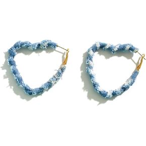 Bohemia Denim Star Heart Earrings for Women Statement Earrings,Boho Drop Dangle Big Love Heart Earrings for Girls Summer Beach Denim Earrings Studs