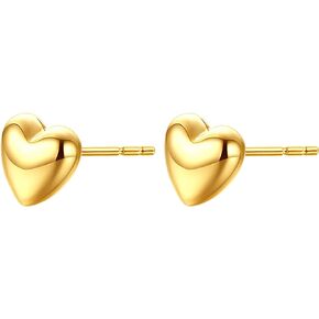Gold Heart Stud Earrings for Women 18k Gold Plated Heart Shaped Lover Earring Chunky Heart Statement Earrings Big Heart Dome Earrings Hypoallergenic Trendy Jewelry Gift for Teen Girls