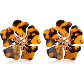 Unique Handmade Bohemian Large Resin Acrylic Flower Stud Earrings Dainty Elegant Flower Petal Dangle Drop Earrings for Women Girls Statement Jewelry Gifts