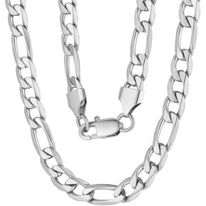 HstyleUnee قوي فيجارو سلسلة قلادة الفولاذ المقاوم للصدأ سلاسل مطلية بالذهب الحقيقي للرجال النساء المجوهرات، عرض 6/8/9 مم، 18/20/22/24/26/28/30 بوصة طول، إرسال صندوق هدية in Kuwait