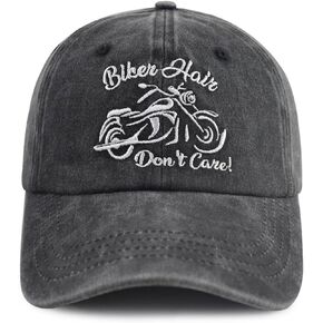 Biker Hair Don't Care Hat for Men Women, Funny Adjustable Cotton Embroidered Motorbike Biker Rider Lover Baseball Cap