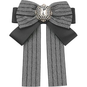 Elerevyo Bow Ties Striped Pre-Tied Long Tail Ribbon Brooch Pin for Women Fashion