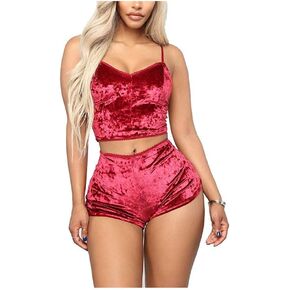 IWEMEK Women Sexy Velvet 2 Piece Outfit Spaghetti Strap Leopard Tie Dye Cami Crop Top + Shorts Bottom Sleepwear Pajama Set
