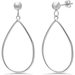 Sterling Silver Open Teardrop Dangle Hoop Earrings 5mm Bead Post Dangle Earrings for Women