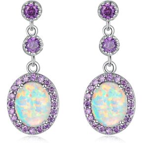 CiNily Fire Opal Amethyst Dangle Drop Earrings 18K White Gold/Rose Gold Plated Opal Jewelry for Women Gemstone Stud Earrings 7/8"