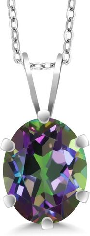 Gem Stone King 925 Sterling Silver Green Mystic Topaz Pendant Necklace For Women (2.30 Cttw, Oval Shape 9X7MM, With 18 Inch Silver Chain) in Saudi Arabia