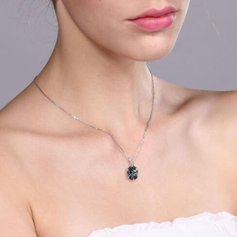 Gem Stone King 925 Sterling Silver Green Mystic Topaz Pendant Necklace For Women (2.30 Cttw, Oval Shape 9X7MM, With 18 Inch Silver Chain) in Saudi Arabia