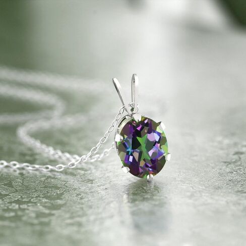 Gem Stone King 925 Sterling Silver Green Mystic Topaz Pendant Necklace For Women (2.30 Cttw, Oval Shape 9X7MM, With 18 Inch Silver Chain) in Saudi Arabia