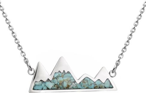 Gemstone Mountain Necklace for Women Turquoise Malachite Tumbled Chips Stone Pendant Necklace Dainty Snowy Mountain Range Necklace for Women Girls Nature Jewelry Gift in Saudi Arabia