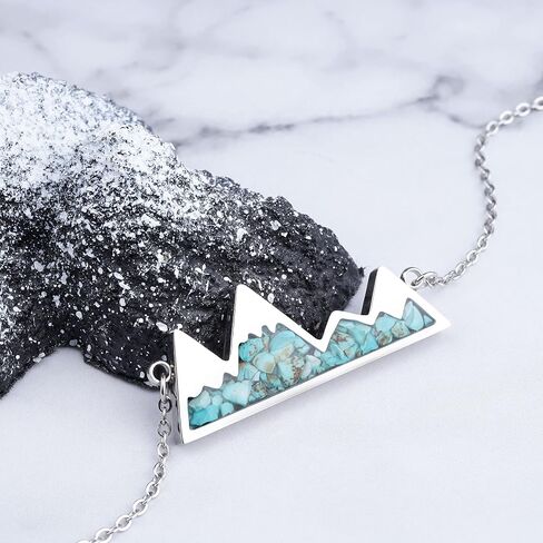 Gemstone Mountain Necklace for Women Turquoise Malachite Tumbled Chips Stone Pendant Necklace Dainty Snowy Mountain Range Necklace for Women Girls Nature Jewelry Gift in Saudi Arabia
