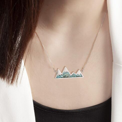 Gemstone Mountain Necklace for Women Turquoise Malachite Tumbled Chips Stone Pendant Necklace Dainty Snowy Mountain Range Necklace for Women Girls Nature Jewelry Gift in Saudi Arabia