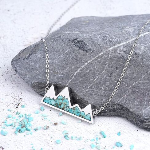 Gemstone Mountain Necklace for Women Turquoise Malachite Tumbled Chips Stone Pendant Necklace Dainty Snowy Mountain Range Necklace for Women Girls Nature Jewelry Gift in Saudi Arabia