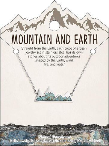 Gemstone Mountain Necklace for Women Turquoise Malachite Tumbled Chips Stone Pendant Necklace Dainty Snowy Mountain Range Necklace for Women Girls Nature Jewelry Gift in Saudi Arabia