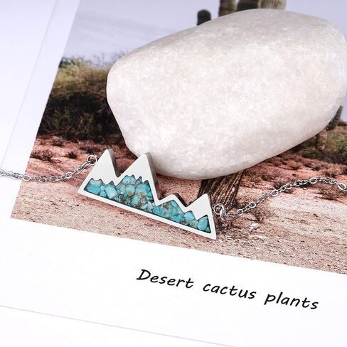 Gemstone Mountain Necklace for Women Turquoise Malachite Tumbled Chips Stone Pendant Necklace Dainty Snowy Mountain Range Necklace for Women Girls Nature Jewelry Gift in Saudi Arabia