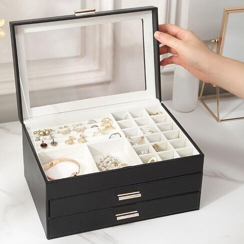 3-Layer Jewelry Organizer，2 Drawers for Big and Small Jewelry,Light Luxury Jewelry Storage Box Multi-layer Brawer Jewelry Box Jewelry Storage Box Jewelry Box for Big and Small Jewelry, Jewelry Storage in Saudi Arabia