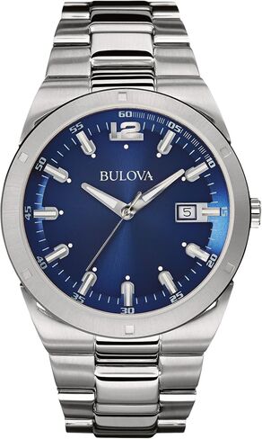 Bulova Men's Classic Stainless Steel 3-Hand Calendar Date Quartz Watch, Blue Dial,43mm Style: 96B220 in Saudi Arabia