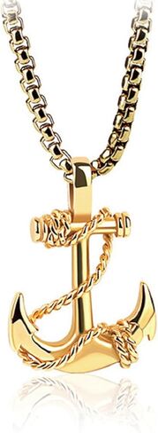 قلادة متقاطعة مرساة بحرية، قلادة مرساة بحار بحري للرجال، قلادة مرساة بحرية عتيقة على شكل قرصان بحري مجوهرات مرساة هيب هوب بحري، قلادة قلادة مرساة سفينة بحرية ذهبية للأولاد in Kuwait