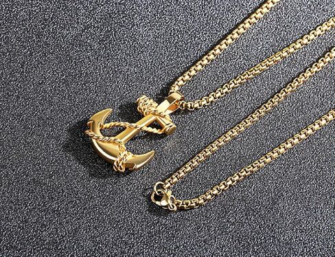 قلادة متقاطعة مرساة بحرية، قلادة مرساة بحار بحري للرجال، قلادة مرساة بحرية عتيقة على شكل قرصان بحري مجوهرات مرساة هيب هوب بحري، قلادة قلادة مرساة سفينة بحرية ذهبية للأولاد in Kuwait