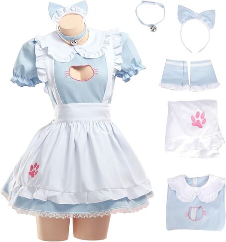 MEOWCOS Women's Maid Dress French Apron Maid Dress Kawaii Kitty Dress with Paw Embroidery Anime Cosplay Costume in Saudi Arabia