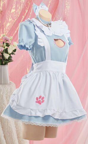 MEOWCOS Women's Maid Dress French Apron Maid Dress Kawaii Kitty Dress with Paw Embroidery Anime Cosplay Costume in Saudi Arabia