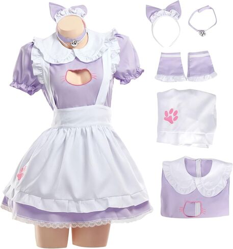 MEOWCOS Women's Maid Dress French Apron Maid Dress Kawaii Kitty Dress with Paw Embroidery Anime Cosplay Costume in Saudi Arabia
