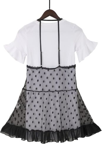 MianJuTang lingerie for women plus size Black mesh dress Polka Dot lace Ruffles V Neck Teddy Babydoll Nightgown… in Saudi Arabia