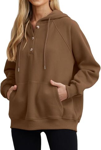 JINKESI Womens Casual Hoodie Button Collar Drawstring Hoodies Pullover Sweatshirts Long Sleeve Tops with Pocket in Kuwait