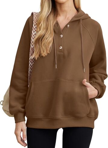 JINKESI Womens Casual Hoodie Button Collar Drawstring Hoodies Pullover Sweatshirts Long Sleeve Tops with Pocket in Kuwait