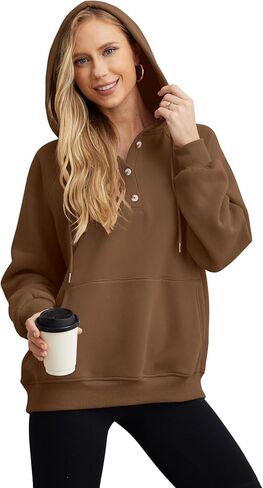 JINKESI Womens Casual Hoodie Button Collar Drawstring Hoodies Pullover Sweatshirts Long Sleeve Tops with Pocket in Kuwait