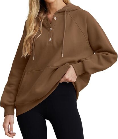 JINKESI Womens Casual Hoodie Button Collar Drawstring Hoodies Pullover Sweatshirts Long Sleeve Tops with Pocket in Kuwait