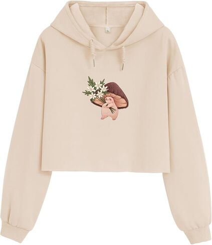 Bubeutou المرأة لطيف الفطر اقتصاص هوديي الجرافيك الجمالية المحاصيل بلوزات للفتيات في سن المراهقة القطن Cottagecore البلوز in Kuwait