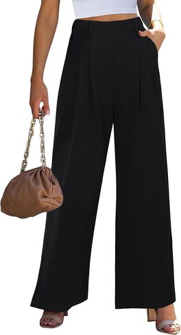 POTILI Wide Leg Pants for Women Elastic High Waisted Palazzo Pants Business Casual Work Trousers Straight Pants with Pockets in Kuwait