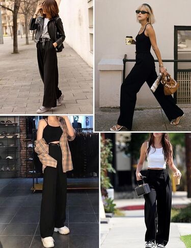 POTILI Wide Leg Pants for Women Elastic High Waisted Palazzo Pants Business Casual Work Trousers Straight Pants with Pockets in Kuwait