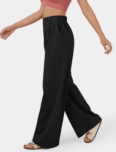 POTILI Wide Leg Pants for Women Elastic High Waisted Palazzo Pants Business Casual Work Trousers Straight Pants with Pockets in Kuwait