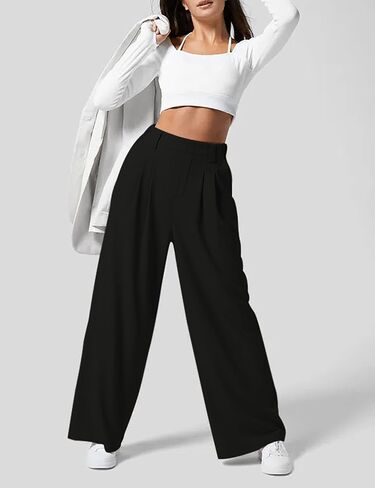 POTILI Wide Leg Pants for Women Elastic High Waisted Palazzo Pants Business Casual Work Trousers Straight Pants with Pockets in Kuwait
