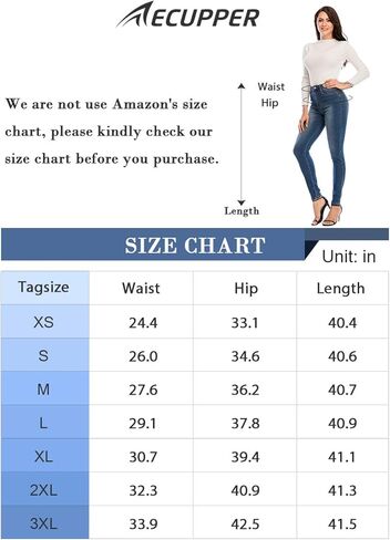 بنطلون جينز نسائي من ECUPPER بنطال جينز ضيق قابل للتمدد مرتفع الارتفاع ومتعرج من قماش الدنيم مع جيوب in Kuwait