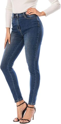 بنطلون جينز نسائي من ECUPPER بنطال جينز ضيق قابل للتمدد مرتفع الارتفاع ومتعرج من قماش الدنيم مع جيوب in Kuwait