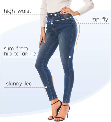 بنطلون جينز نسائي من ECUPPER بنطال جينز ضيق قابل للتمدد مرتفع الارتفاع ومتعرج من قماش الدنيم مع جيوب in Kuwait