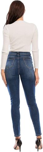 بنطلون جينز نسائي من ECUPPER بنطال جينز ضيق قابل للتمدد مرتفع الارتفاع ومتعرج من قماش الدنيم مع جيوب in Kuwait