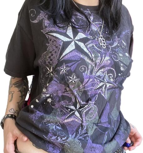 Women Girls Fairy Grunge Crop Tops Y2K Short Sleeve Graphic Print Slim Fit T-Shirt Baby Tees Aesthetic Clothes in Saudi Arabia