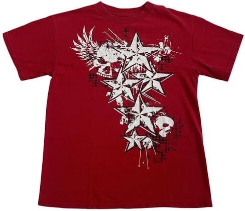 Women Girls Fairy Grunge Crop Tops Y2K Short Sleeve Graphic Print Slim Fit T-Shirt Baby Tees Aesthetic Clothes in Kuwait