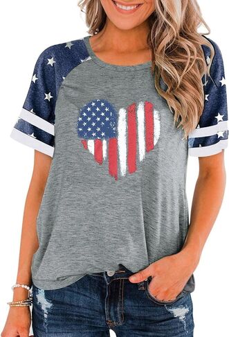 American Flag Shirt 4th of July Shirt Women Ring Hole Sexy V-Neck Short Sleeve T-Shirt Casual USA Patriotic Tees Tops in Saudi Arabia