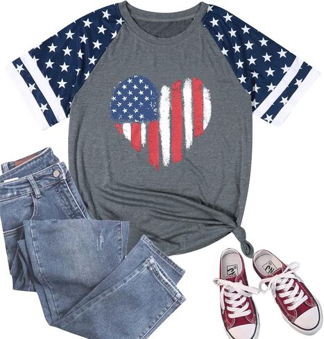 American Flag Shirt 4th of July Shirt Women Ring Hole Sexy V-Neck Short Sleeve T-Shirt Casual USA Patriotic Tees Tops in Saudi Arabia