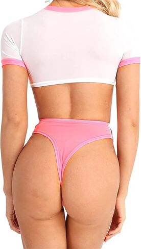 TAIKMD Women 2-Piece Cheerleading Costumes School Girl Uniform Set Underwear Briefs Crop Top G-string Thong Panties Outfit in Saudi Arabia