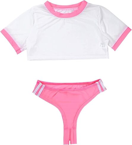 TAIKMD Women 2-Piece Cheerleading Costumes School Girl Uniform Set Underwear Briefs Crop Top G-string Thong Panties Outfit in Saudi Arabia