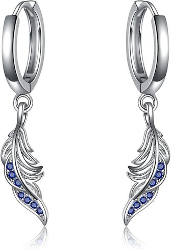 Feather Earrings Sterling Sliver e Hinged Hoop Earrings Dangling Vintage Feather Leaf Earring Jewelry Birthday Gifts for Women Her in Saudi Arabia