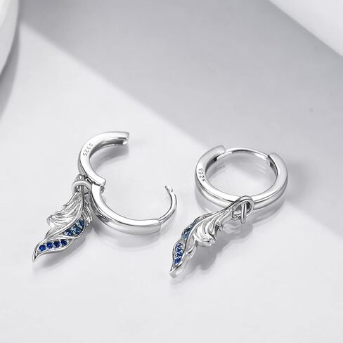Feather Earrings Sterling Sliver e Hinged Hoop Earrings Dangling Vintage Feather Leaf Earring Jewelry Birthday Gifts for Women Her in Saudi Arabia