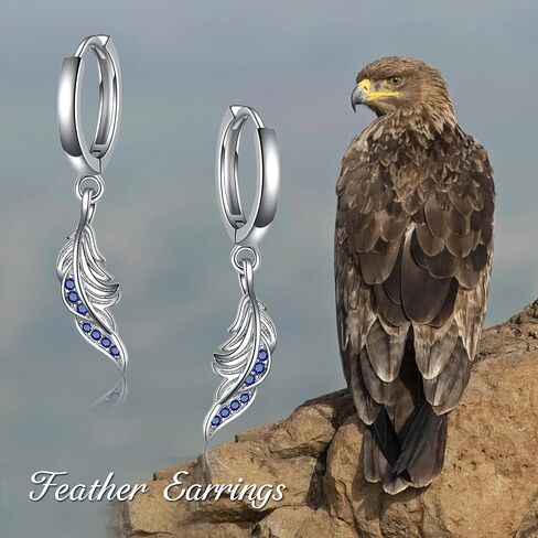 Feather Earrings Sterling Sliver e Hinged Hoop Earrings Dangling Vintage Feather Leaf Earring Jewelry Birthday Gifts for Women Her in Saudi Arabia